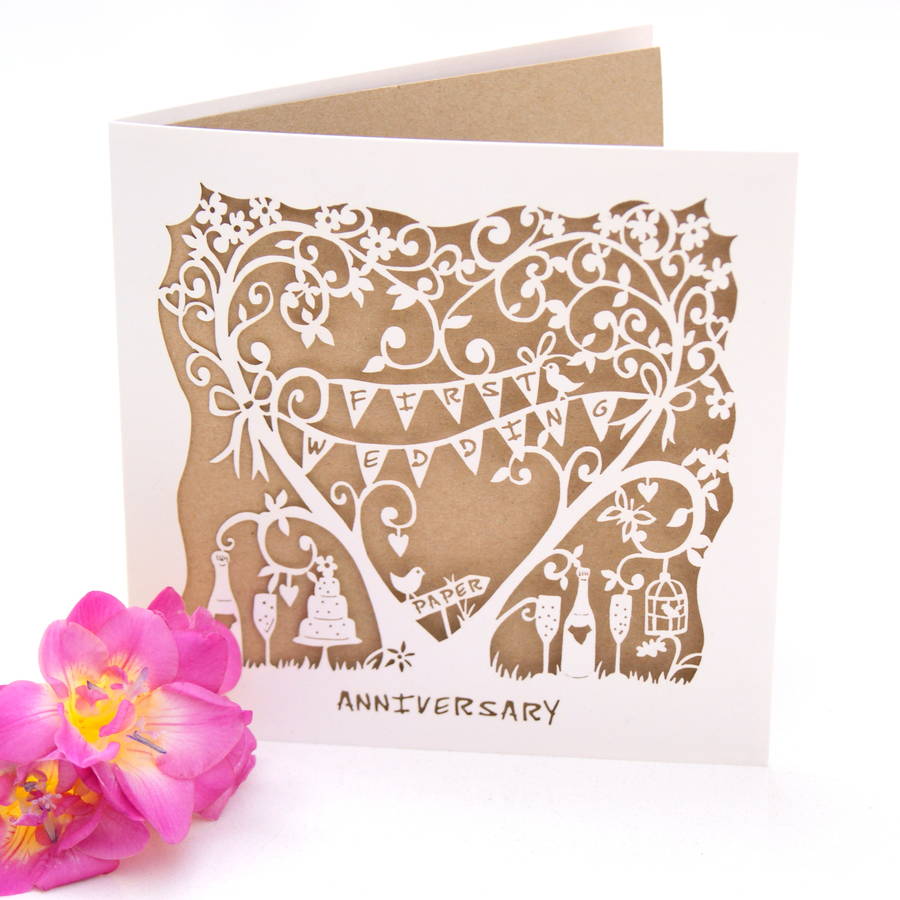first wedding  anniversary  card  laser  cut card  by the 