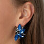 Blue And Grey Leaf Crystal Stud Earrings, thumbnail 2 of 3