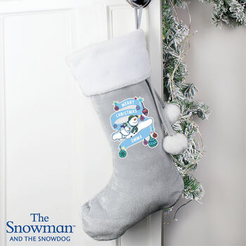 Personalised The Snowman Luxury Silver Grey Stocking, 3 of 3