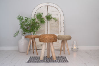 Small Wooden Stool With Wicker Seat, 6 of 6