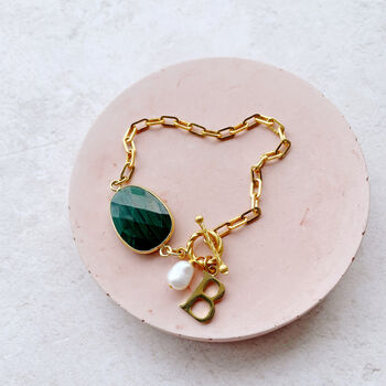 Malachite And Pearl Initial Bracelet, 2 of 8