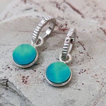 Circle Turquoise December Birthstone Earrings, Silver, 4 of 5