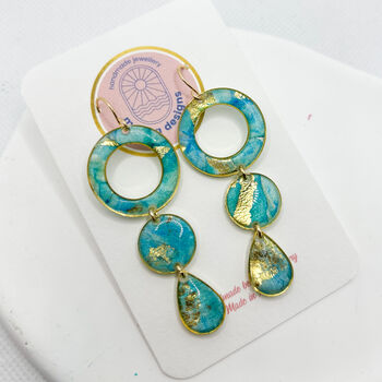 Aqua And Gold Foil Drop Circle Statement Earrings, 4 of 10