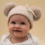 Cream Double Pom Pom Baby Hat With Ribbon Bow, thumbnail 4 of 5