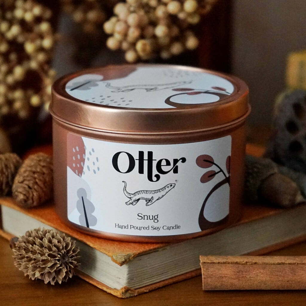 Snug Autumnal Rose Gold Tin Soy Candle By Otter Candle Co