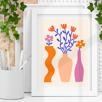 Three Vase Modern Colourful Botanical Floral Art Print, 2 of 5