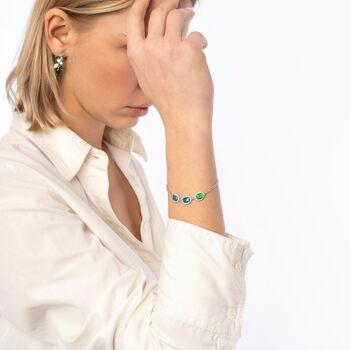 Sterling Silver Blue Green Opal Halo Bracelet, 2 of 5