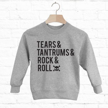 Tears, Tantrums, Rock And Roll Kids' Slogan Sweatshirt, 2 of 3