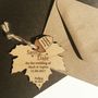Autumn Leaf Hanging Wood Save The Date, thumbnail 1 of 3
