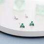 Tiny Emerald Green Trio Stud Earrings Sterling Silver, thumbnail 1 of 11