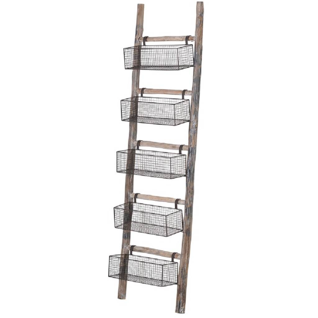 Wooden Wire Five Storage Baskets Ladder