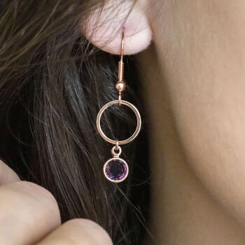Rose Gold Plated Circle Birthstone Earrings, 4 of 8