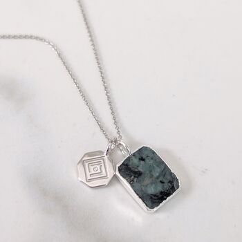 The Duo Emerald Necklace, Silver, 3 of 12
