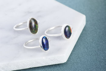 Natural Black Opal Silver October Birthstone Ring, 3 of 4
