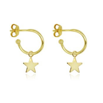 Dushku Gold Star Charm Sterling Silver Hoop Earrings, 2 of 4