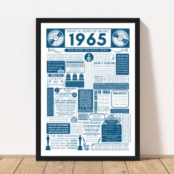 Personalised 1965 Music Print 60th Birthday Gift, 4 of 8