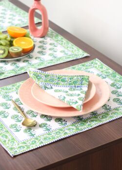 Green Floral Print Table Mat And Napkin Set Of Two, 3 of 3