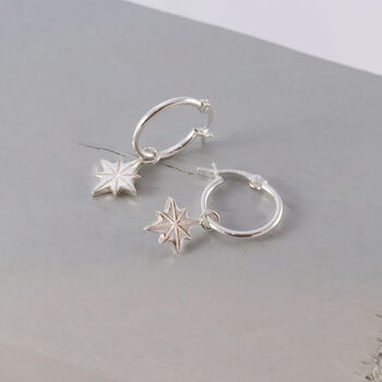 Sterling Silver North Star Charm Hoop Earrings, 5 of 6