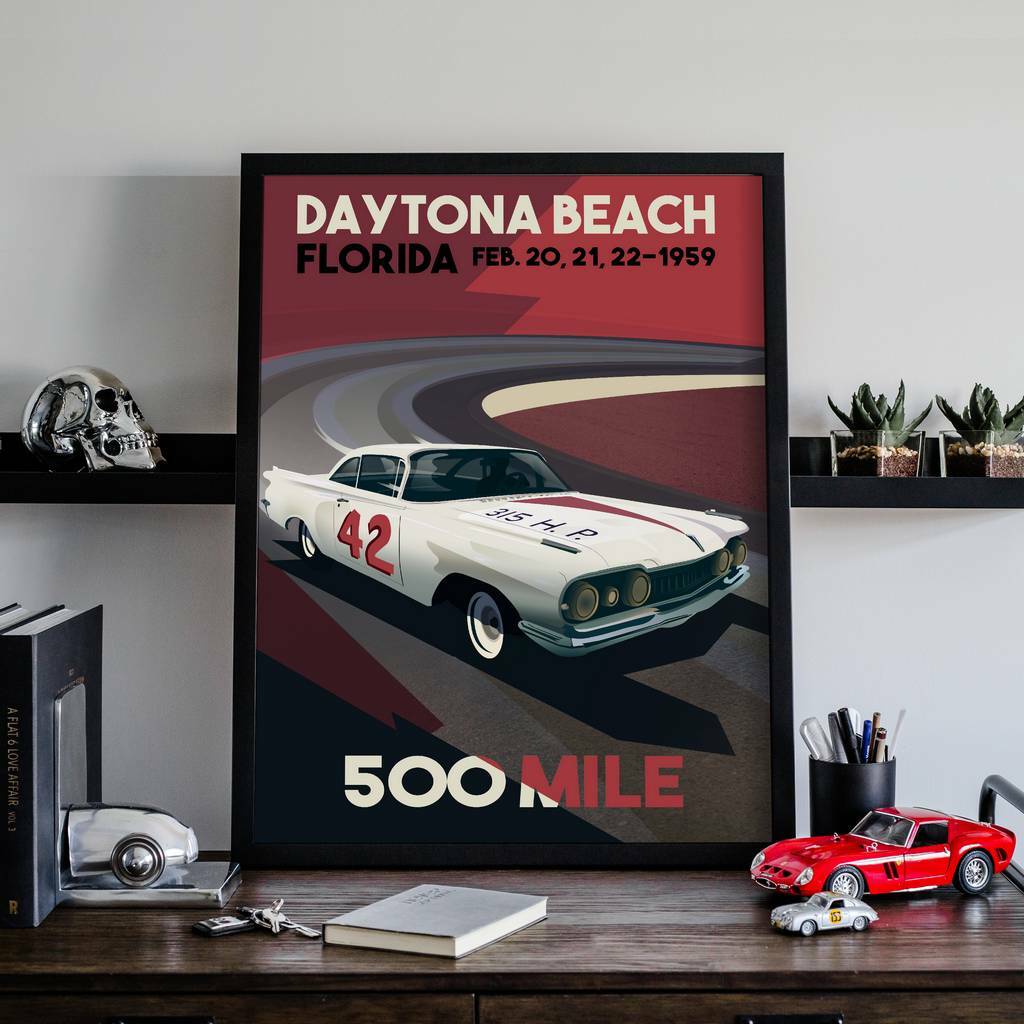 Daytona Beach Vintage Car Poster By Rear View Prints