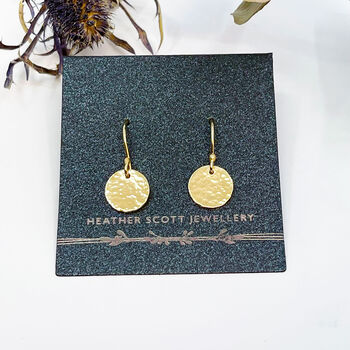 9ct Yellow Gold Hammered Disc Earrings, 3 of 10