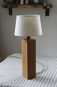 Personalised Wooden Engraved Lamp Stand, 8 of 12