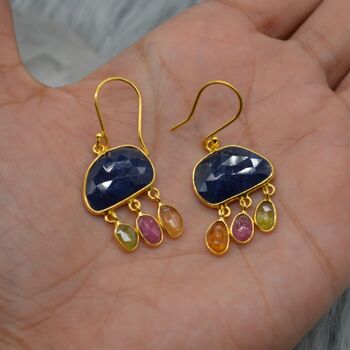 Blue Sapphire Tourmaline Silver Earrings, 6 of 7