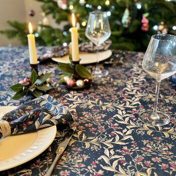 Luxury Heavy Linen Feel Tablecloth Christmas Ivy Navy And Gold, 3 of 7