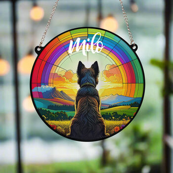 Scottish Terrier Rainbow Bridge Stained Glass Effect Suncatcher, 3 of 5