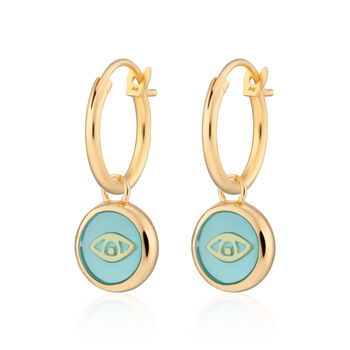 Turquoise Eye Resin Charm Hoop Earrings, 3 of 5