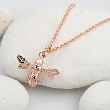 Rose Gold Silver Bee Charm Necklace, 3 of 4