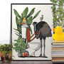 Emu Using The Toilet, Funny Bathroom Poster Art, thumbnail 1 of 7