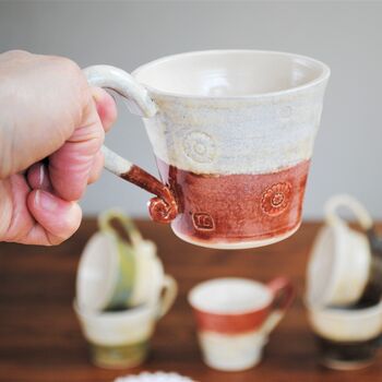 Stoneware Handmade Cup Cream/Terracotta Or Cream/Green, 2 of 8