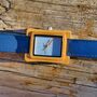 Coral Blue Face Bamboo Watch With Leather Strap, thumbnail 5 of 7