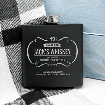 Personalised Vintage Whiskey Matte Black Hip Flask, 7 of 9