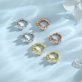 Baguette Cz Cluster Huggie Hoop In Sterling Silver, 7 of 12