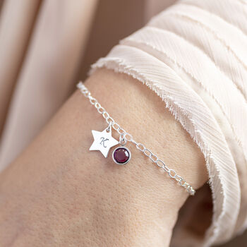 Sterling Silver Personalised Star Birthstone Bracelet, 3 of 9