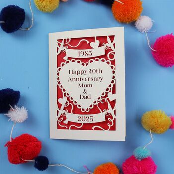 Personalised Papercut Ruby Wedding Anniversary Card, 2 of 4