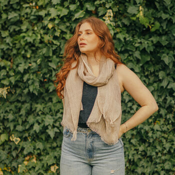 Soft Cream 100% Linen Summer Pashmina Scarf, 2 of 2