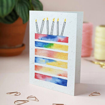 Watercolour Rainbow Birthday Cake Card, 3 of 3