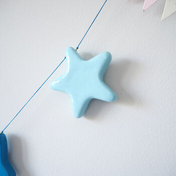 Personalised Handmade Blue And Yellow Name And Star Garland, 2 of 4