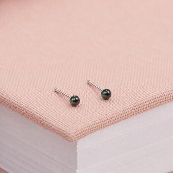 3mm Sterling Silver Peacock Pearl Stud Earrings, 3 of 4