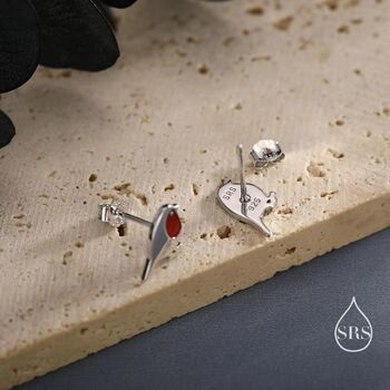 Sterling Silver Dainty Enamel Robin Bird Stud Earrings, 6 of 11