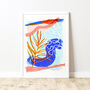 Blue Abstract Leaf Art Print, thumbnail 1 of 12