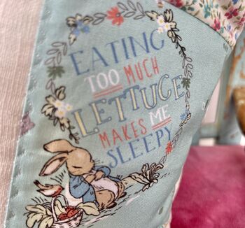 Peter Rabbit Name And Date Cushion Mint And Floral, 8 of 9