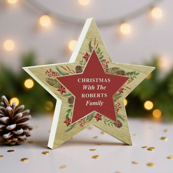 Personalised Christmas Wreath Wooden Star Ornament, 2 of 5
