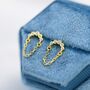 Cz Curved Bar Chained Stud Earrings In Sterling Silver, thumbnail 6 of 12