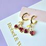 Red Cherry Heart Huggie Hoop Earrings, thumbnail 3 of 5