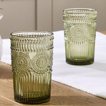 Set Of Four Vintage Colour Embossed Highball Tumblers, 4 of 9