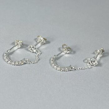 Double Piercing Hoop Stud Chain Earrings Sterling Silver, 3 of 4