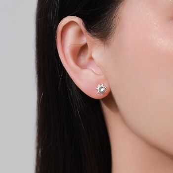 Tiny Sun Moonstone Stud Earrings In Sterling Silver, 6 of 12